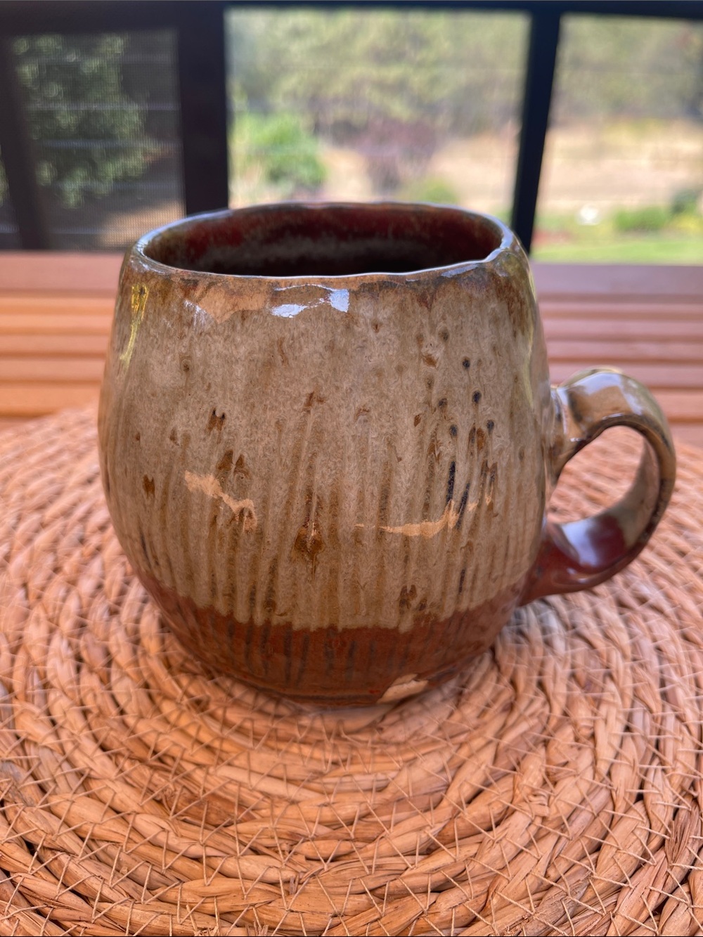 Handmade Pottery Glazed Ceramic Mug in Brown and Cream